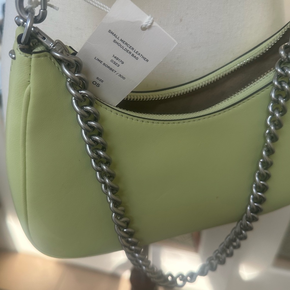 Tory Burch NWT Small Mercer Crescent Shoulder Bag convertible strap Lime Sorbet - Picture 8 of 14